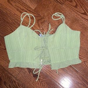 Green tie front crop top